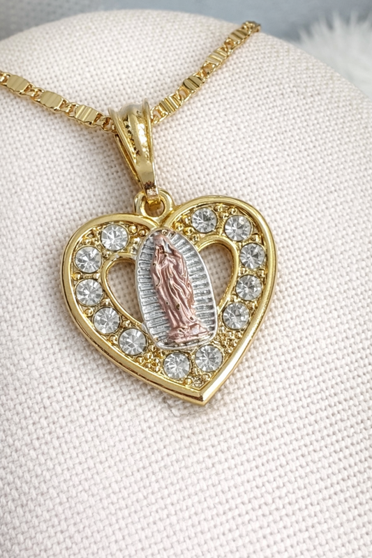 Virgen de Guadalupe Heart Pendant – 18K Gold Plated Faith Necklace (Pendant Only)